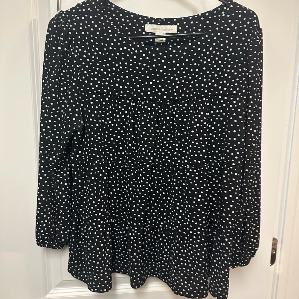Monteau Black and White Polka Dot Blouse